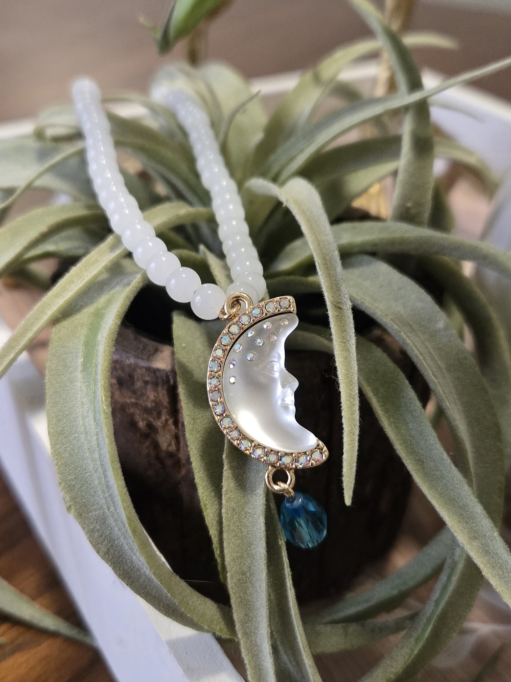 Kirk's Folly Seaview Pendant Necklace - White Bead with Blue Teardrop
